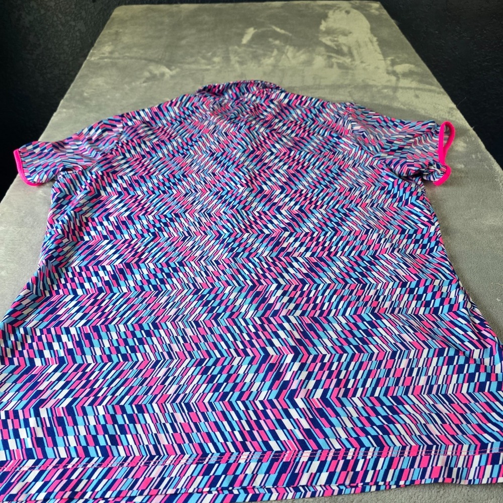 EP Pro Tour Tech Top Womens SZ Lg Casual Short Sleeve Golf Polo Shirt Pink/Blue - Picture 5 of 5
